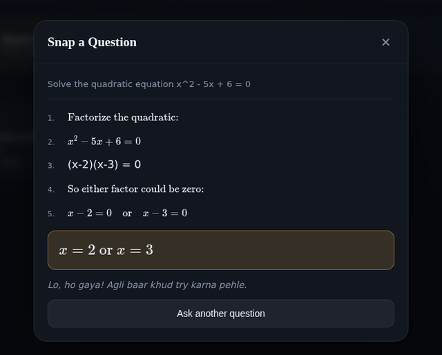 Homework solved from a photo